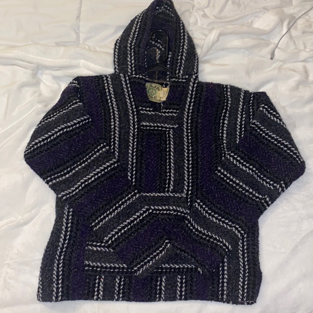 Unisex Baja hoodie. Black/white/grey/purple.